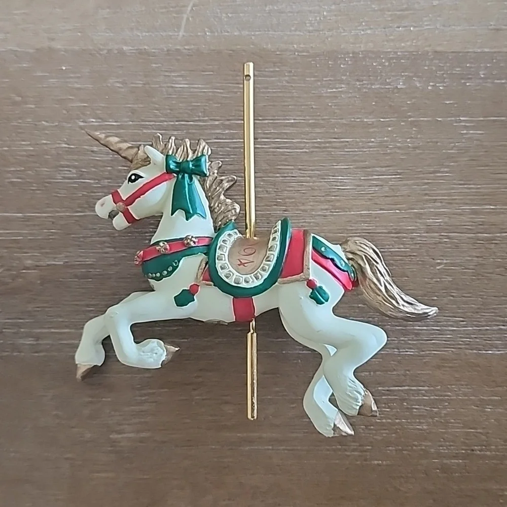 1994 Christmas Fantasy Carousel Unicorn Ornament Vintage American Greetings